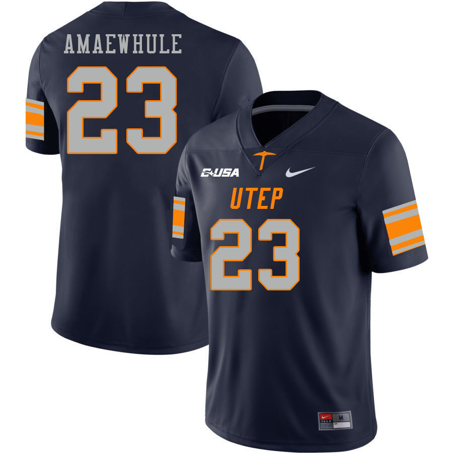 Men-Youth #23 Praise Amaewhule UTEP Miners 2023 College Football Jerseys Stitched-Navy